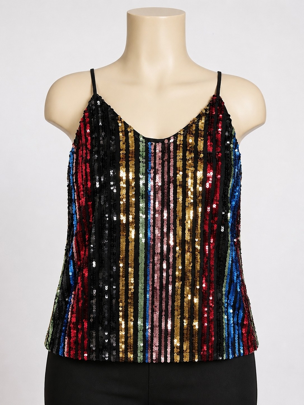 Multicolor Sequin Cami Tank Top Sparkly Party Club Festival Disco Glam